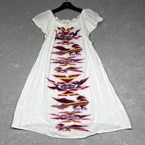 Velzera Dress Small Ivory Aztec Bird Embroidered Knee Length Flutter Sleeve